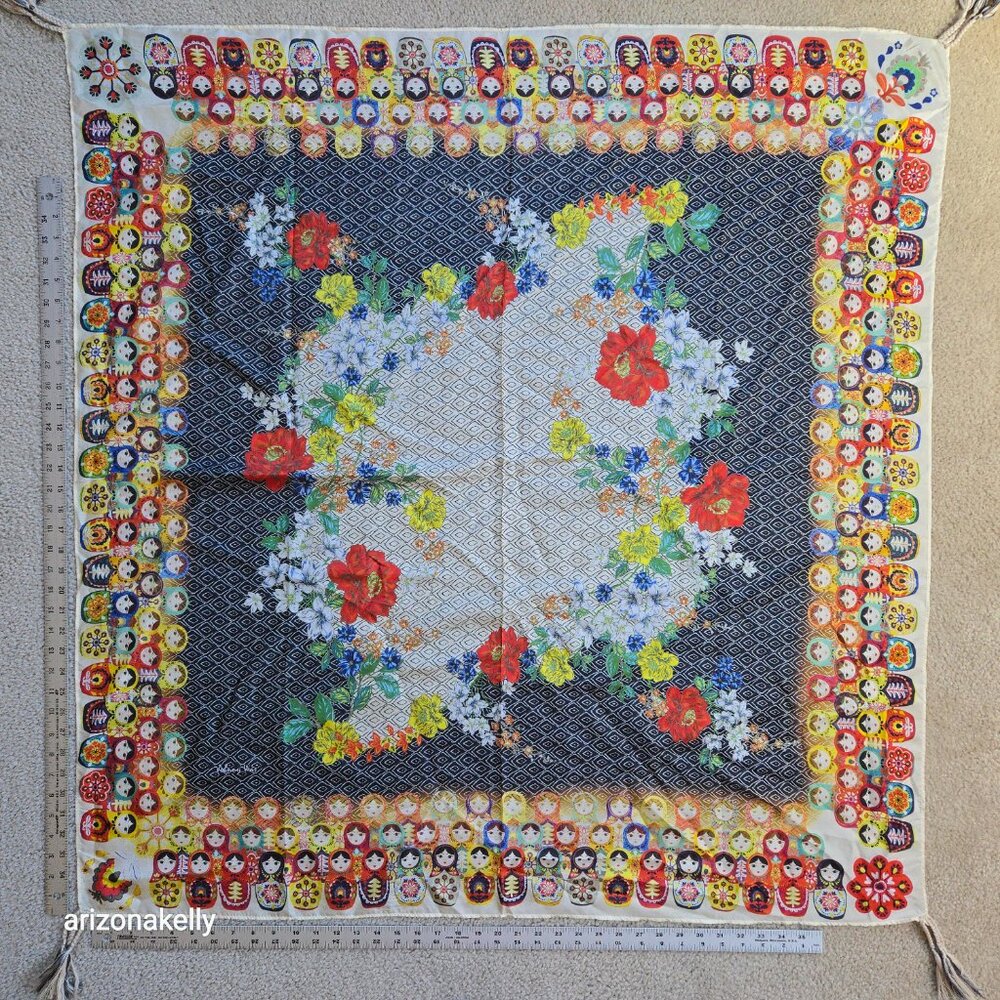 NWOT Johnny Was Silk Scarf Matroyshka Nesting Dolls #9 PRICE FIRM - Picture 10 of 10